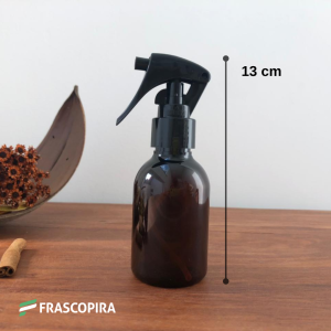 Frasco Pet Âmbar 100ml com mini gatilho 24mm preto