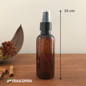 Frasco Pet Âmbar 120ml com válvula spray preta