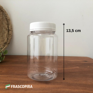 5 Potes PET 500g com tampa lacre branca