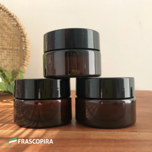 8 Potes Âmbar Pet 100g com tampa preta