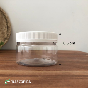 10 Potes Pet 250g baixo com tampa lacre branca