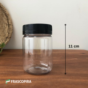 Pote Pet 350g com tampa lacre preta (mod. alto)