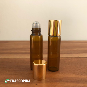 Vidro Âmbar Roll-on 5 ml com tampa dourada