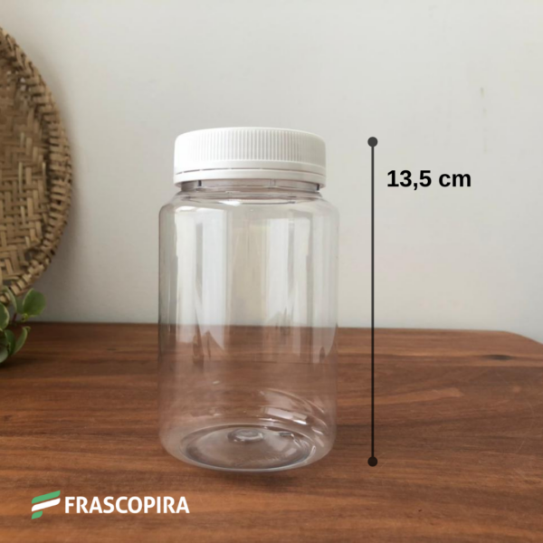 5 Potes PET 500g com tampa lacre branca