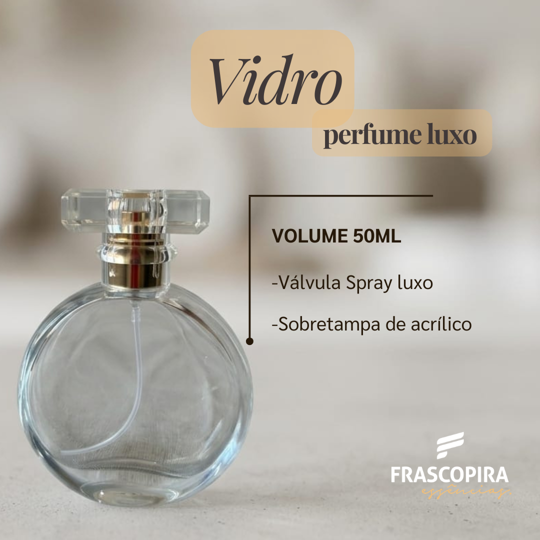 Frasco Chance 50ml com Válvula Dourada e Tampa Luxo rosca 15/400