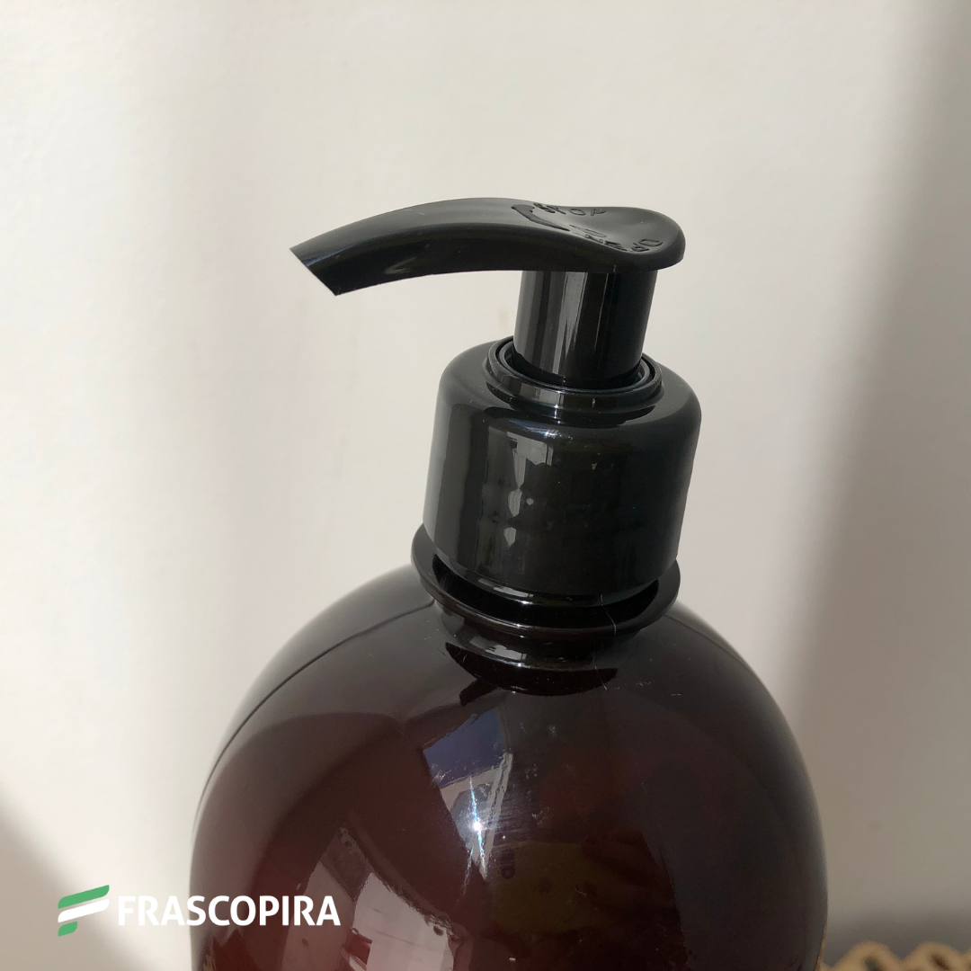 Frasco Pet Âmbar 1 litro com válvula pump preta