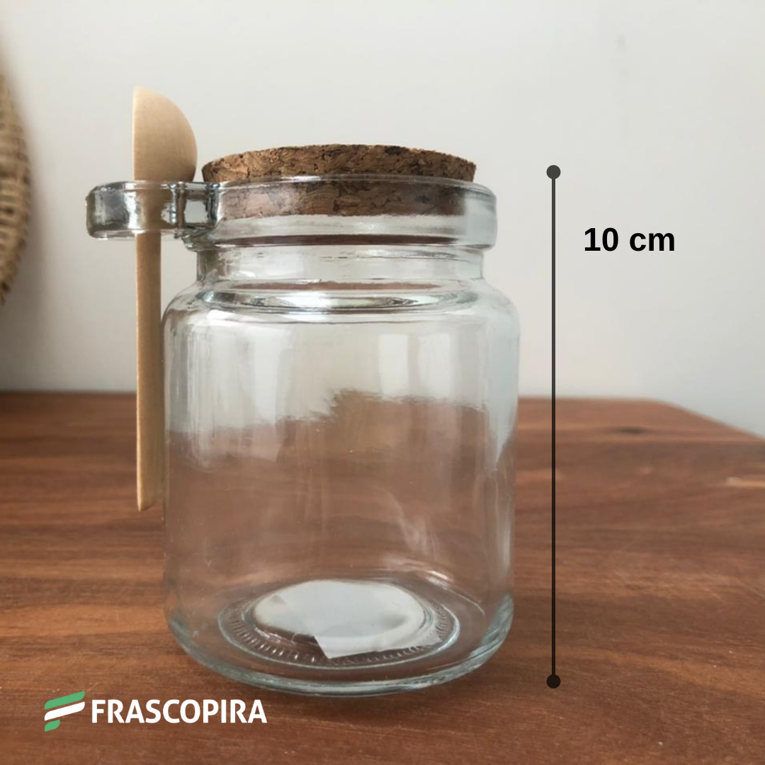 4 Potes vidro com mini colher tampa rolha cortiça 250ml