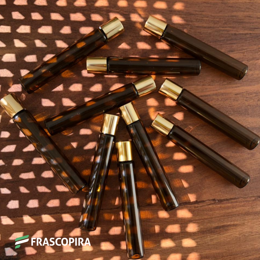 10 Rollon de Vidro Âmbar 10ml com tampa dourada