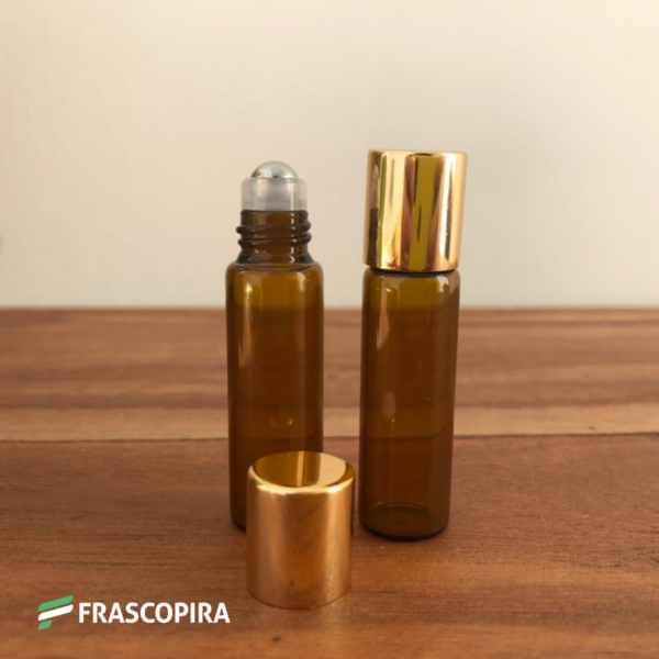 Vidro Âmbar Roll-on 5 ml com tampa dourada
