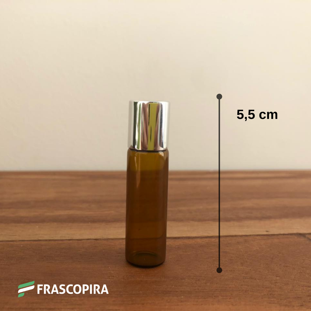 10 Rollon Vidro Âmbar 5ml com tampa prata