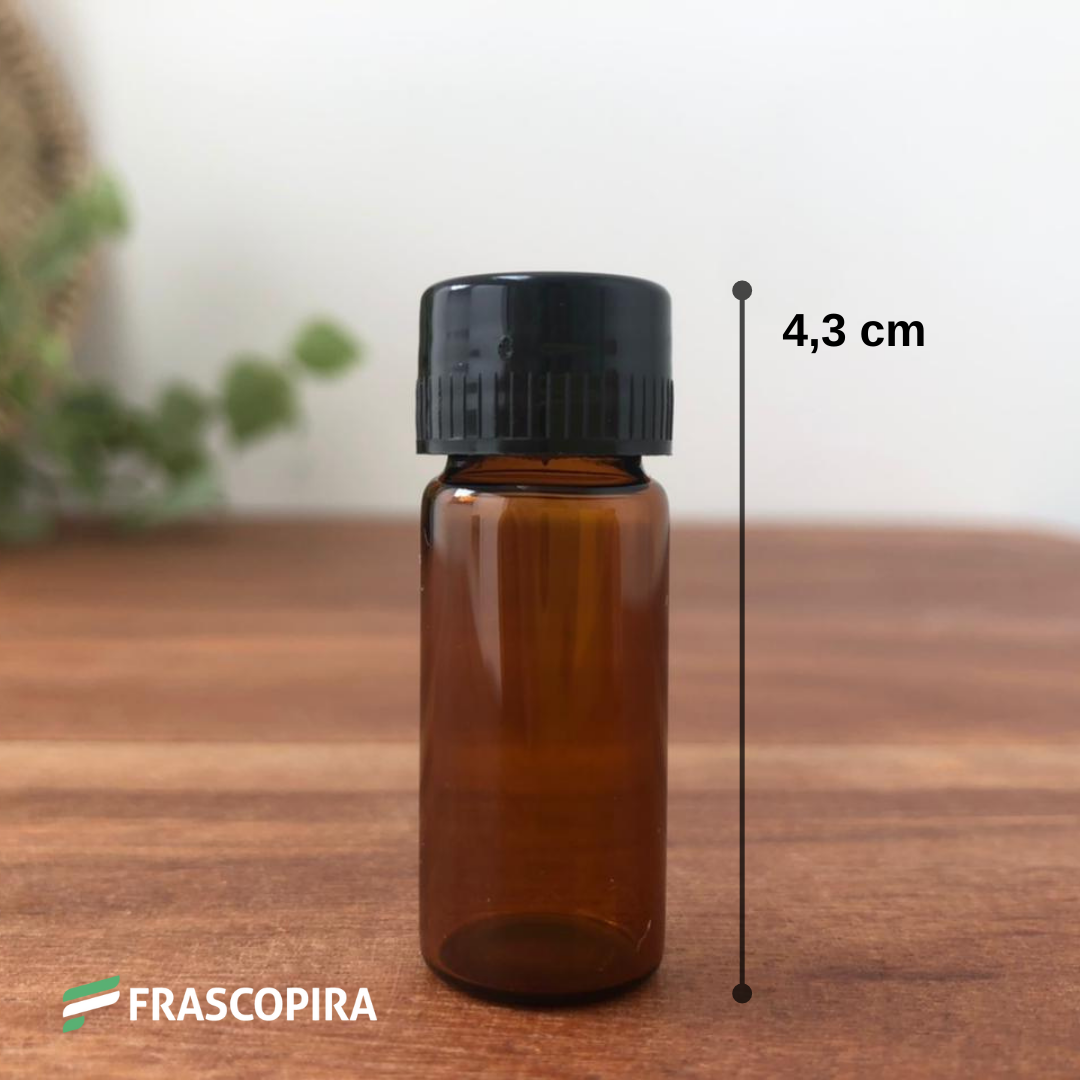 10 Mini Vidro Âmbar 5ml com batoque e tampa